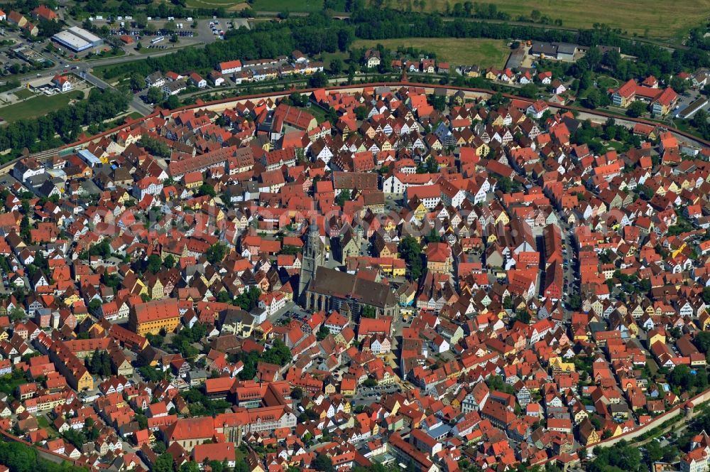 Aerial image Nördlingen - Town center and the historical city center ring of Noerdlingen in Bavaria