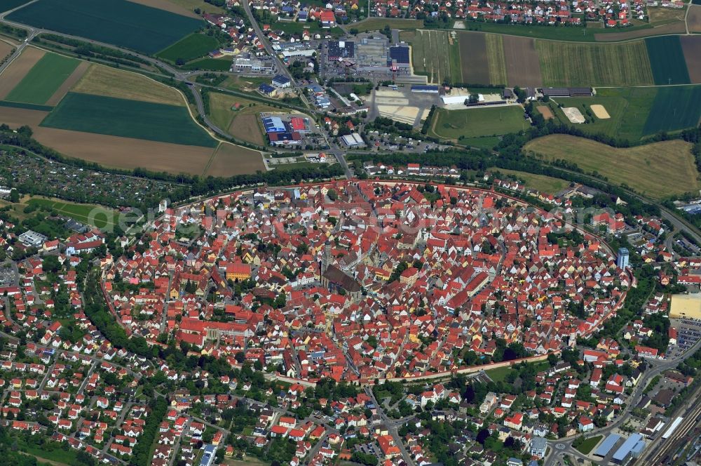 Nördlingen from above - Town center and the historical city center ring of Noerdlingen in Bavaria