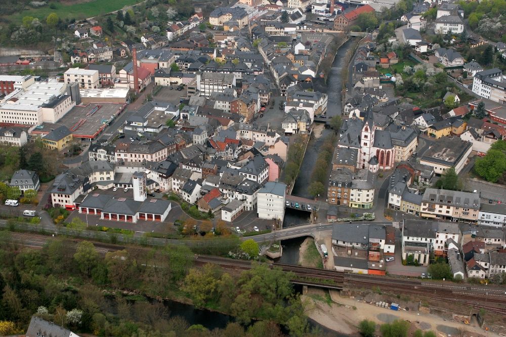 Aerial image Kirn - Center of Kirn on the riverside of the Nahe in the state of Rhineland-Palatinate
