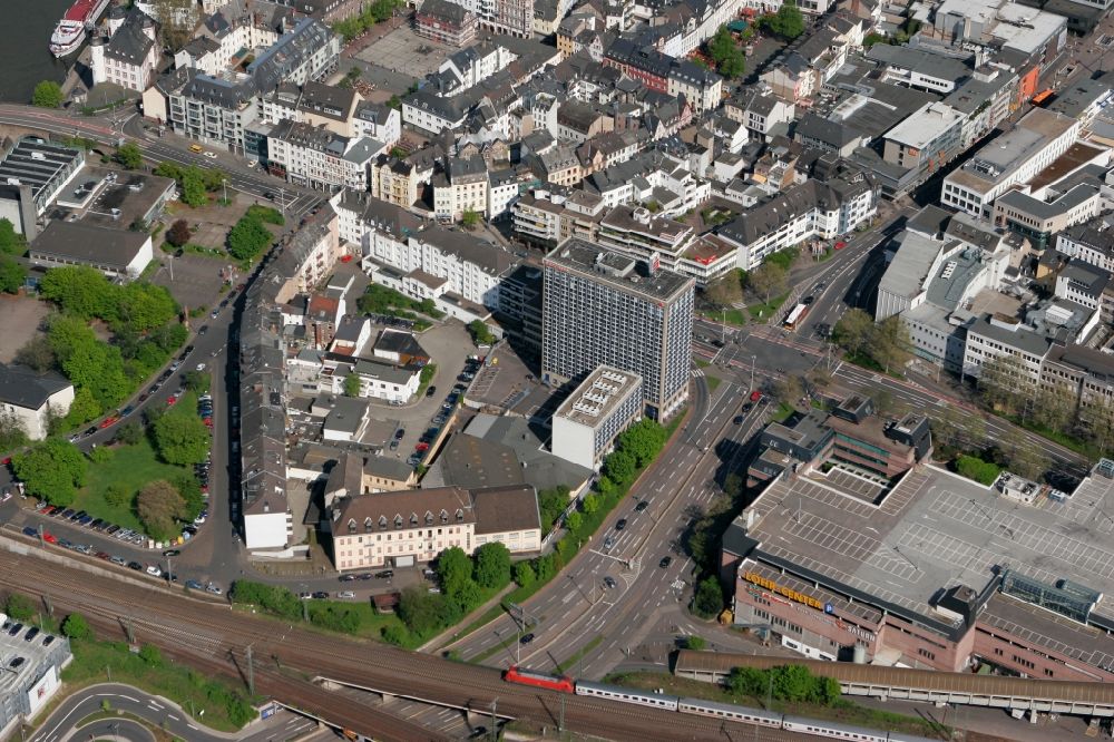 Aerial image Koblenz - City center at the Loehr- center in Koblenz in Rhineland-Palatine