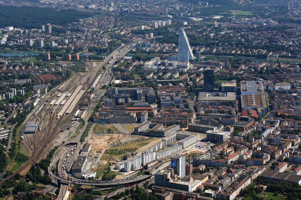 Aerial image Basel - The residential area Erlenmatt is built on the site of the former station area of DB and will be a new city district in Basel in Switzerland