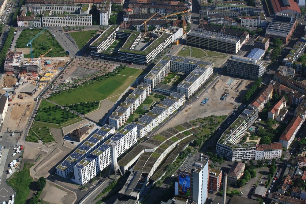 Aerial photograph Basel - The residential area Erlenmatt is built on the site of the former station area of DB and will be a new city district in Basel in Switzerland