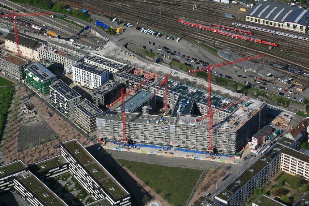 Aerial image Basel - The residential area Erlenmatt East is built on the site of the former station area of DB and will be a new city district in Basel in Switzerland