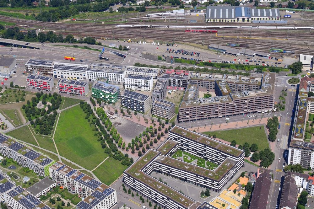 Aerial photograph Basel - The residential area Erlenmatt East is built on the site of the former station area of DB and will be a new city district in Basle in Switzerland