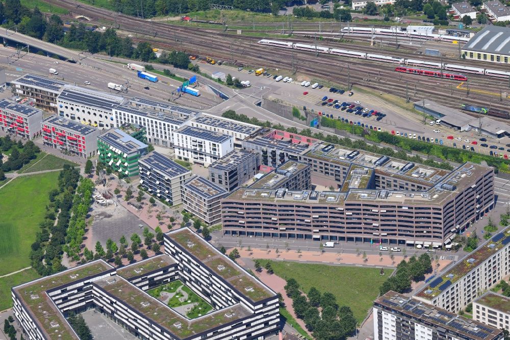 Basel from above - The residential area Erlenmatt East is built on the site of the former station area of DB and will be a new city district in Basle in Switzerland