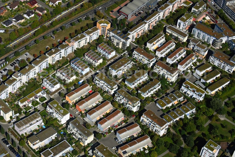 Bietigheim-Bissingen from above - Outskirts residential Max-Born-Strasse - Marie-Curie-Strasse - Max-Delbrueck-Strasse in the district Ellental in Bietigheim-Bissingen in the state Baden-Wuerttemberg, Germany