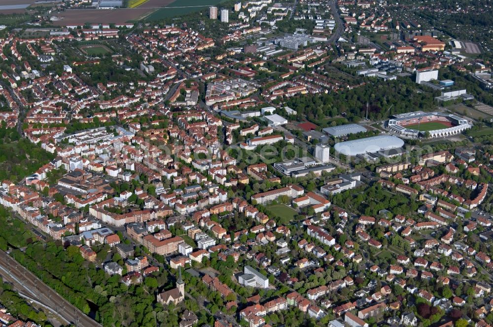 Aerial image Erfurt - Outskirts residential along the Arnstaedter Strasse in the district Loebervorstadt in Erfurt in the state Thuringia, Germany