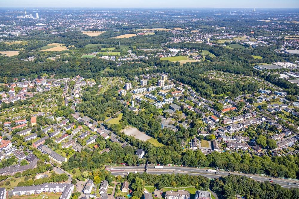 Aerial image Bochum - Outskirts residential along the Josephinenstrasse in the district Grumme in Bochum in the state North Rhine-Westphalia, Germany