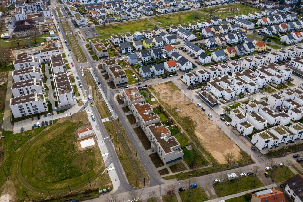Karlsruhe from above - Outskirts residential in the district Knielingen in Karlsruhe in the state Baden-Wurttemberg, Germany