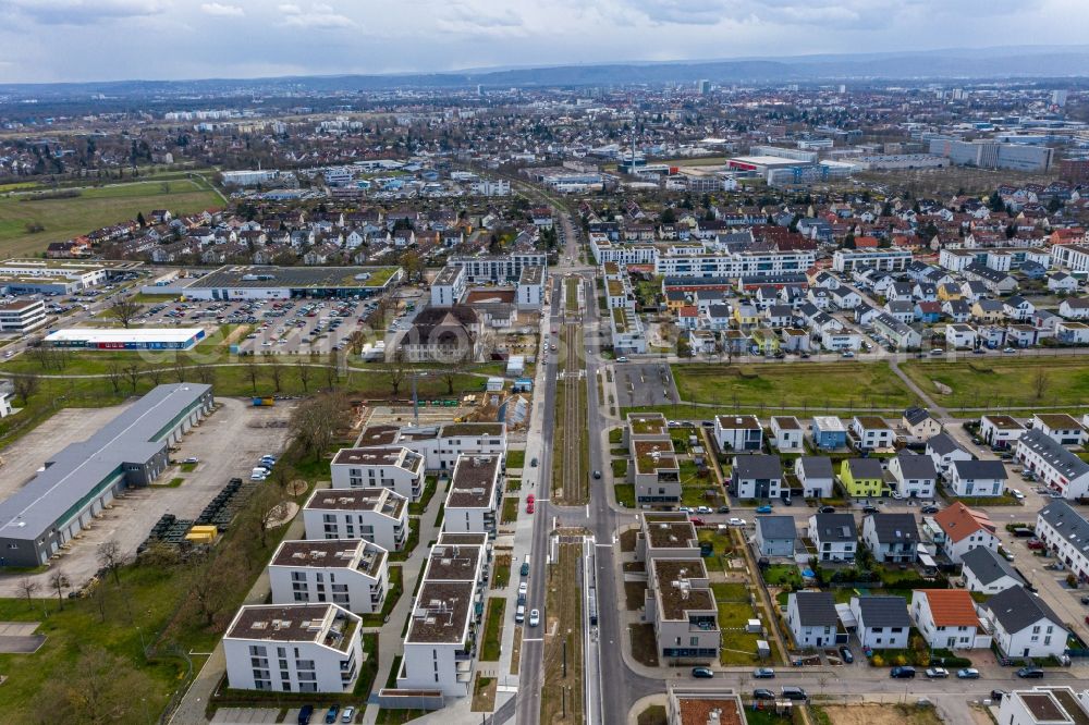 Karlsruhe from above - Outskirts residential in the district Knielingen in Karlsruhe in the state Baden-Wurttemberg, Germany