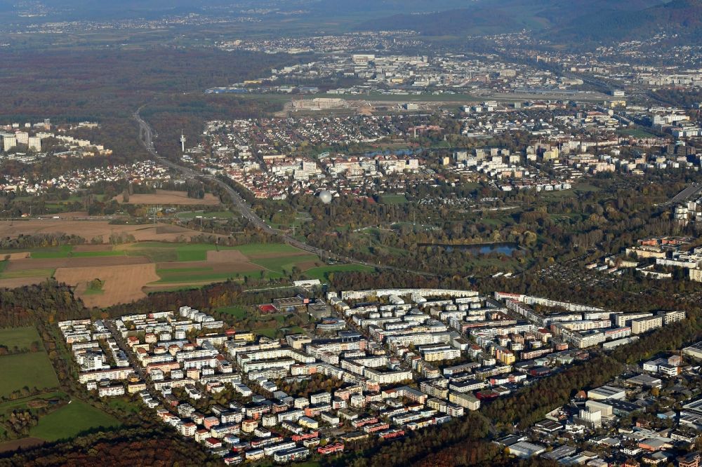 Freiburg im Breisgau from above - Outskirts residential in the district Rieselfeld in Freiburg im Breisgau in the state Baden-Wuerttemberg, Germany