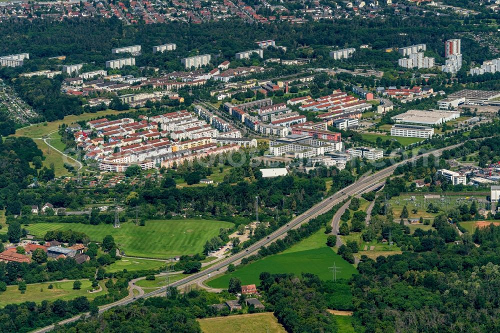 Aerial image Oberreut - Outskirts residential in Suedosten von Karlsruhe in Oberreut in the state Baden-Wuerttemberg, Germany