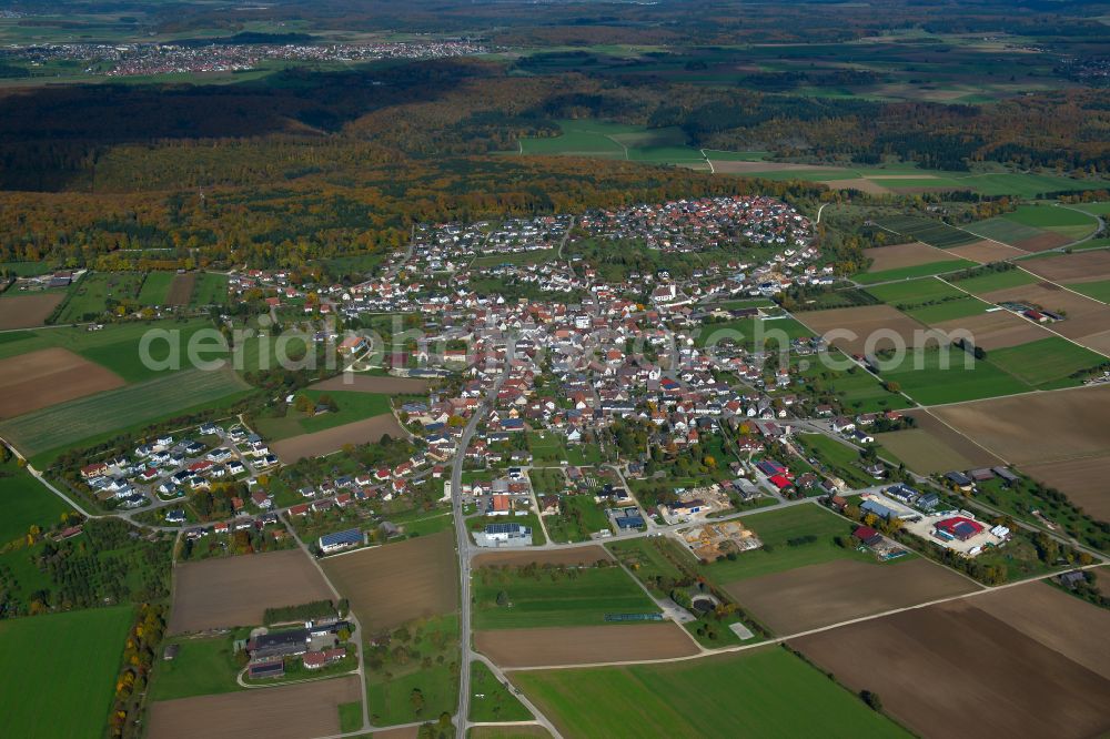 Altheim (Alb) from above - City view from the outskirts with adjacent agricultural fields in Altheim (Alb) in the state Baden-Wuerttemberg, Germany
