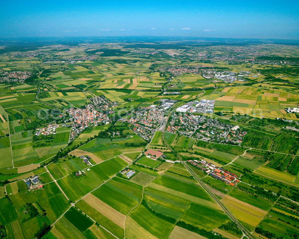 Altingen from above - City view from the outskirts with adjacent agricultural fields in Altingen in the state Baden-Wuerttemberg, Germany