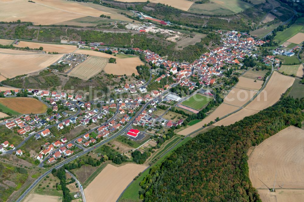 Aschfeld from above - City view from the outskirts with adjacent agricultural fields in Aschfeld in the state Bavaria, Germany