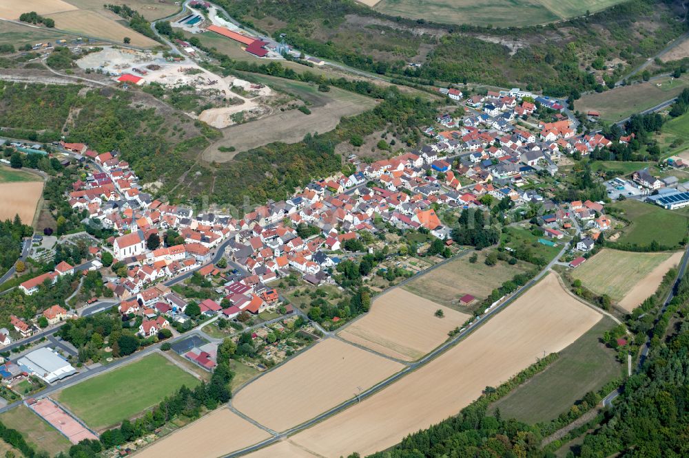 Aschfeld from the bird's eye view: City view from the outskirts with adjacent agricultural fields in Aschfeld in the state Bavaria, Germany