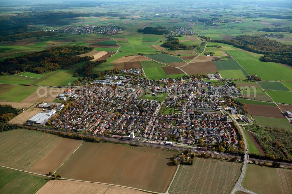 Aerial image Beimerstetten - City view from the outskirts with adjacent agricultural fields in Beimerstetten in the state Baden-Wuerttemberg, Germany