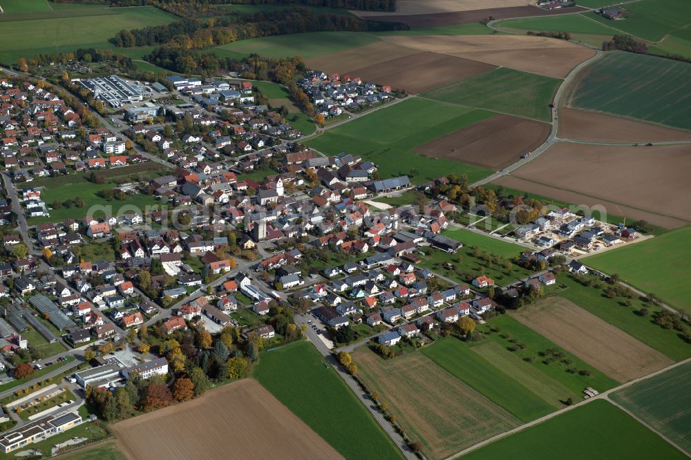 Beimerstetten from above - City view from the outskirts with adjacent agricultural fields in Beimerstetten in the state Baden-Wuerttemberg, Germany