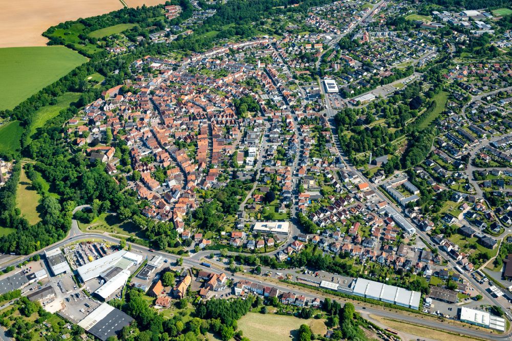 Aerial photograph Blomberg - City view from the outskirts with adjacent agricultural fields in Blomberg in the state North Rhine-Westphalia, Germany