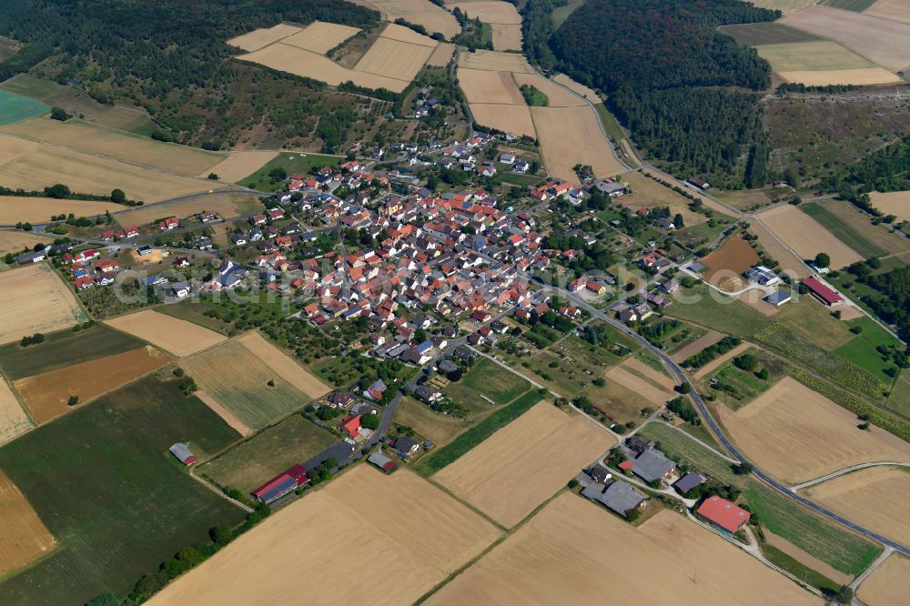 Aerial image Böttigheim - City view from the outskirts with adjacent agricultural fields in Böttigheim in the state Bavaria, Germany