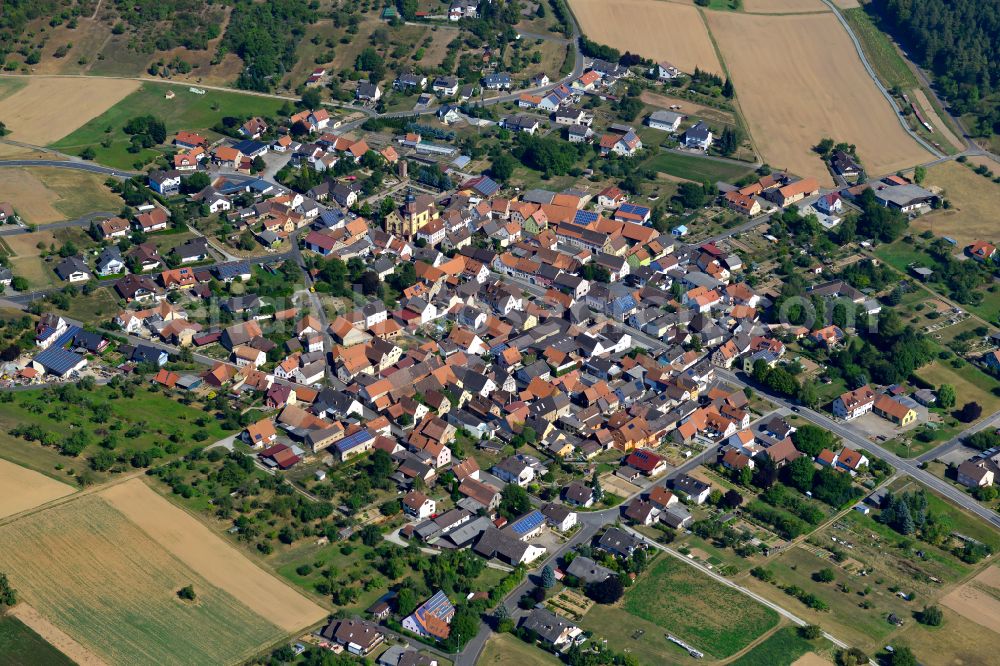 Aerial photograph Böttigheim - City view from the outskirts with adjacent agricultural fields in Böttigheim in the state Bavaria, Germany