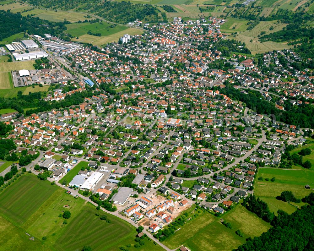 Aerial image Dettenhausen - City view from the outskirts with adjacent agricultural fields in Dettenhausen in the state Baden-Wuerttemberg, Germany