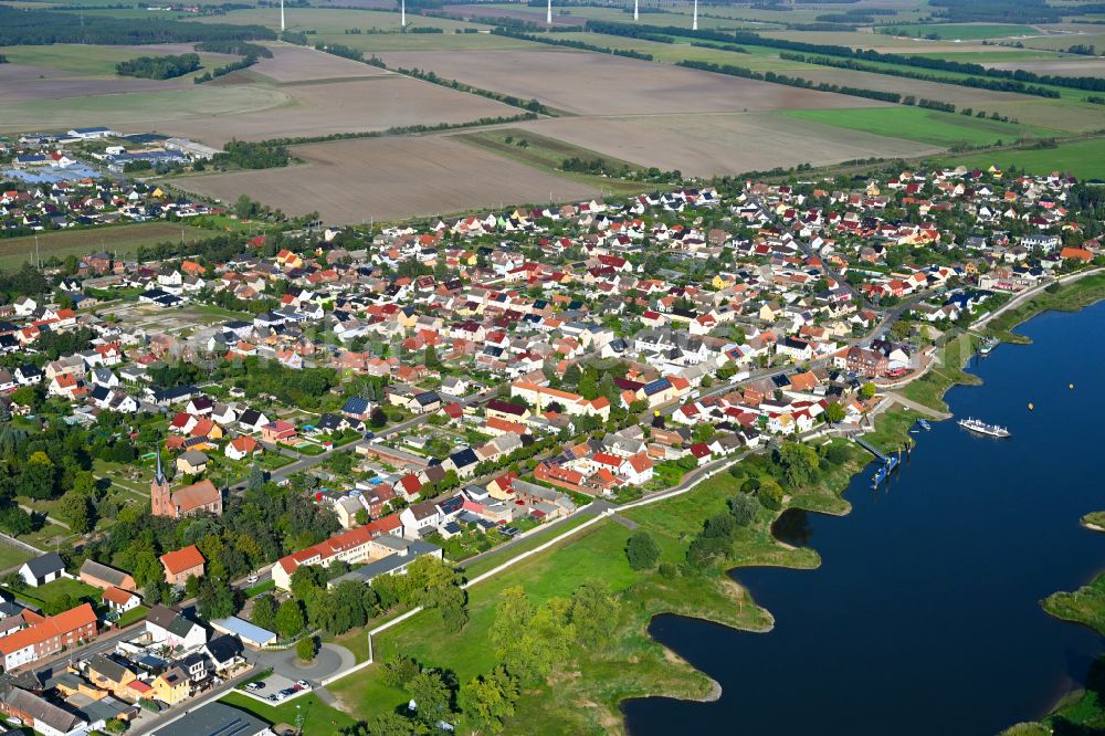 Elster (Elbe) from above - City view from the outskirts with adjacent agricultural fields in Elster (Elbe) in the state Saxony-Anhalt, Germany