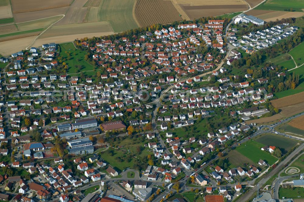 Aerial image Erbach - City view from the outskirts with adjacent agricultural fields in Erbach in the state Baden-Wuerttemberg, Germany