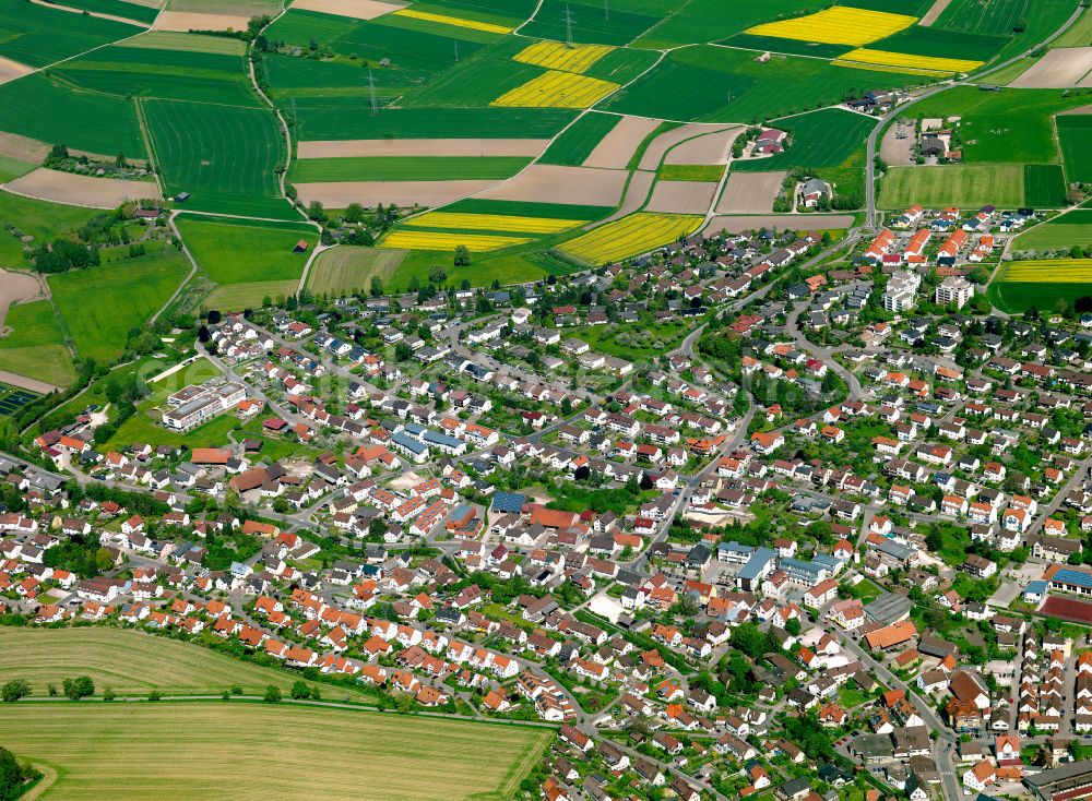 Erbach from the bird's eye view: City view from the outskirts with adjacent agricultural fields in Erbach in the state Baden-Wuerttemberg, Germany