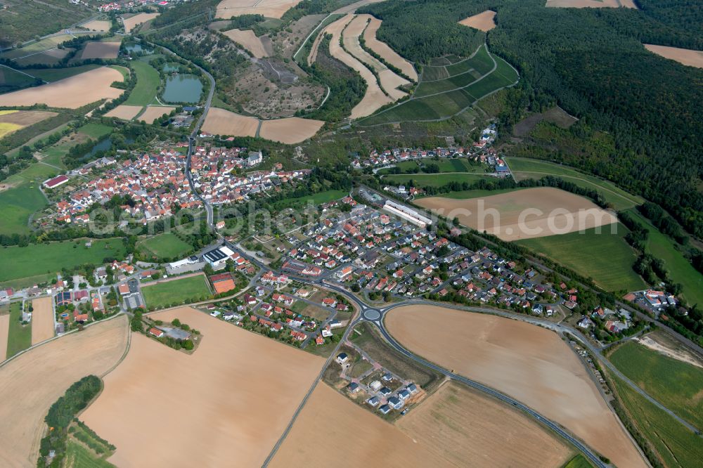 Aerial photograph Eußenheim - City view from the outskirts with adjacent agricultural fields in Eußenheim in the state Bavaria, Germany