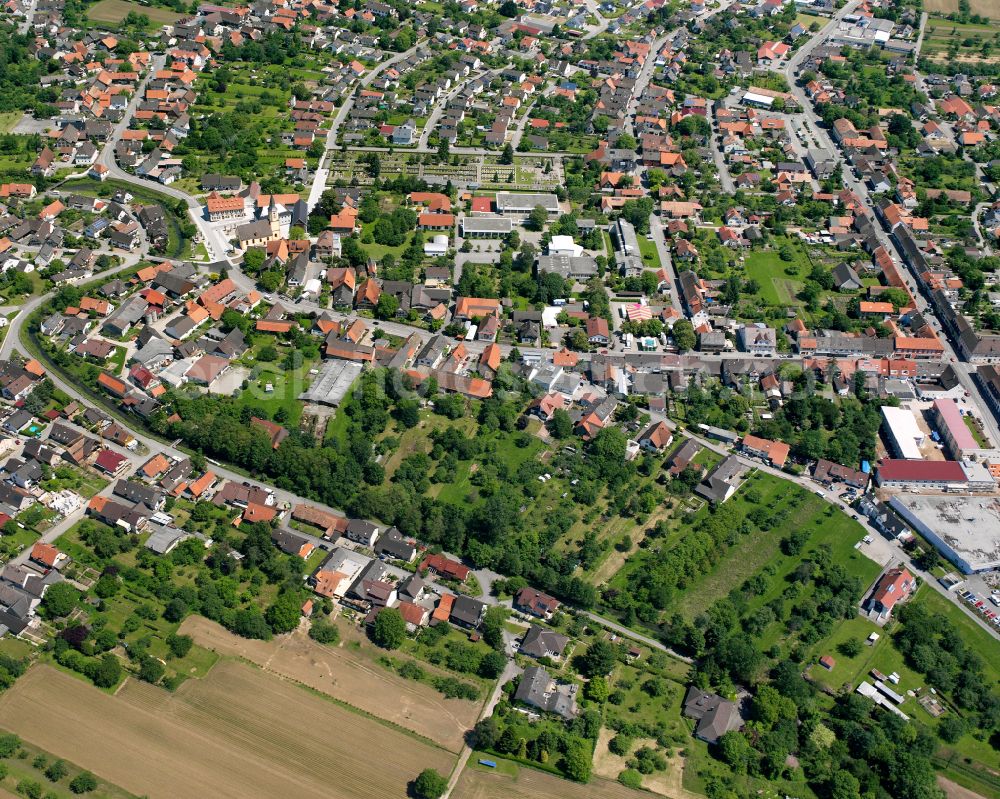 Freistett from above - City view from the outskirts with adjacent agricultural fields in Freistett in the state Baden-Wuerttemberg, Germany