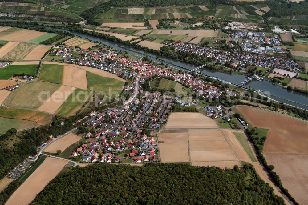 Himmelstadt from above - City view from the outskirts with adjacent agricultural fields in Himmelstadt in the state Bavaria, Germany