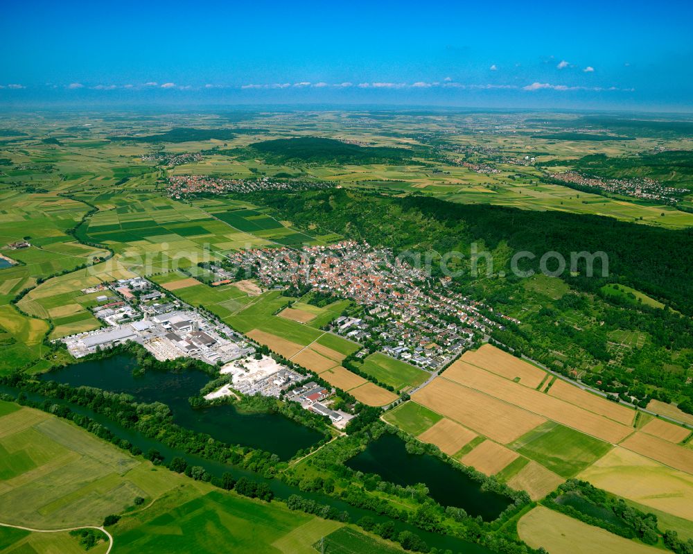 Hirschau from above - City view from the outskirts with adjacent agricultural fields in Hirschau in the state Baden-Wuerttemberg, Germany