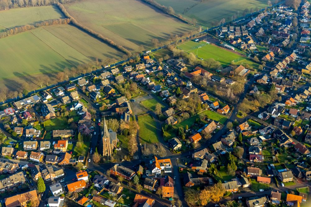 Hullern from above - City view from the outskirts with adjacent agricultural fields in Hullern in the state North Rhine-Westphalia, Germany