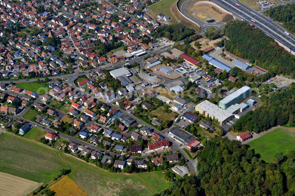 Kist from above - City view from the outskirts with adjacent agricultural fields in Kist in the state Bavaria, Germany