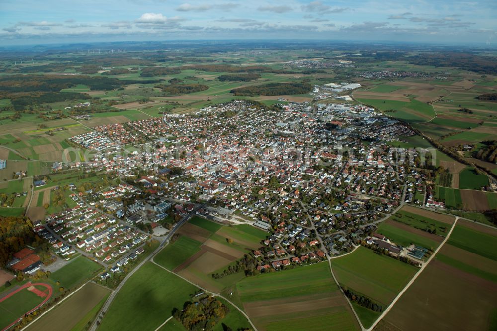 Aerial photograph Laichingen - City view from the outskirts with adjacent agricultural fields in Laichingen in the state Baden-Wuerttemberg, Germany