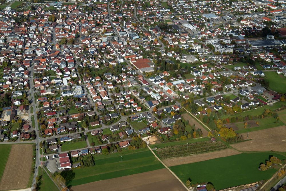 Laichingen from above - City view from the outskirts with adjacent agricultural fields in Laichingen in the state Baden-Wuerttemberg, Germany