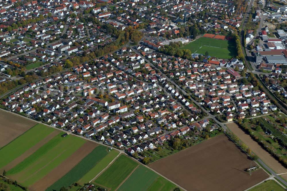 Aerial photograph Langenau - City view from the outskirts with adjacent agricultural fields in Langenau in the state Baden-Wuerttemberg, Germany