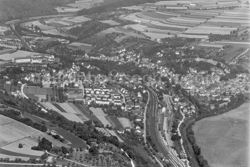 Aerial image Möckmühl - City view from the outskirts with adjacent agricultural fields in Moeckmuehl in the state Baden-Wuerttemberg, Germany