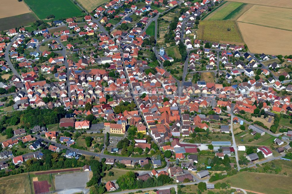 Oberaltertheim from above - City view from the outskirts with adjacent agricultural fields in Oberaltertheim in the state Bavaria, Germany