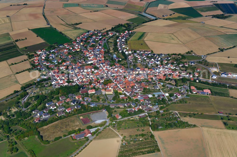Oberaltertheim from the bird's eye view: City view from the outskirts with adjacent agricultural fields in Oberaltertheim in the state Bavaria, Germany