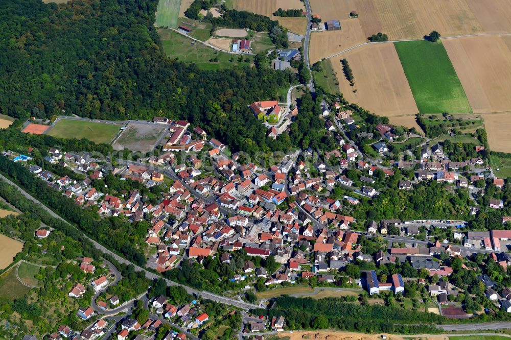 Aerial image Reichenberg - City view from the outskirts with adjacent agricultural fields in Reichenberg in the state Bavaria, Germany