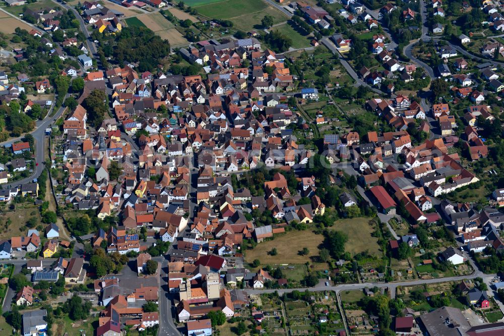 Remlingen from above - City view from the outskirts with adjacent agricultural fields in Remlingen in the state Bavaria, Germany