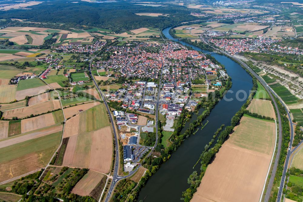 Aerial image Retzbach - City view from the outskirts with adjacent agricultural fields in Retzbach in the state Bavaria, Germany