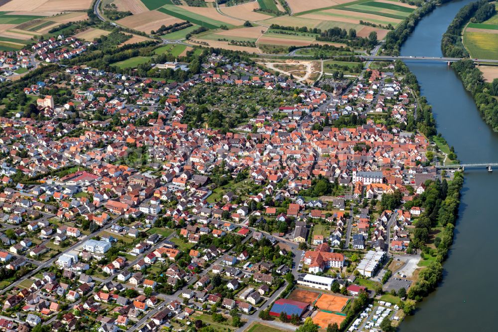 Aerial photograph Retzbach - City view from the outskirts with adjacent agricultural fields in Retzbach in the state Bavaria, Germany