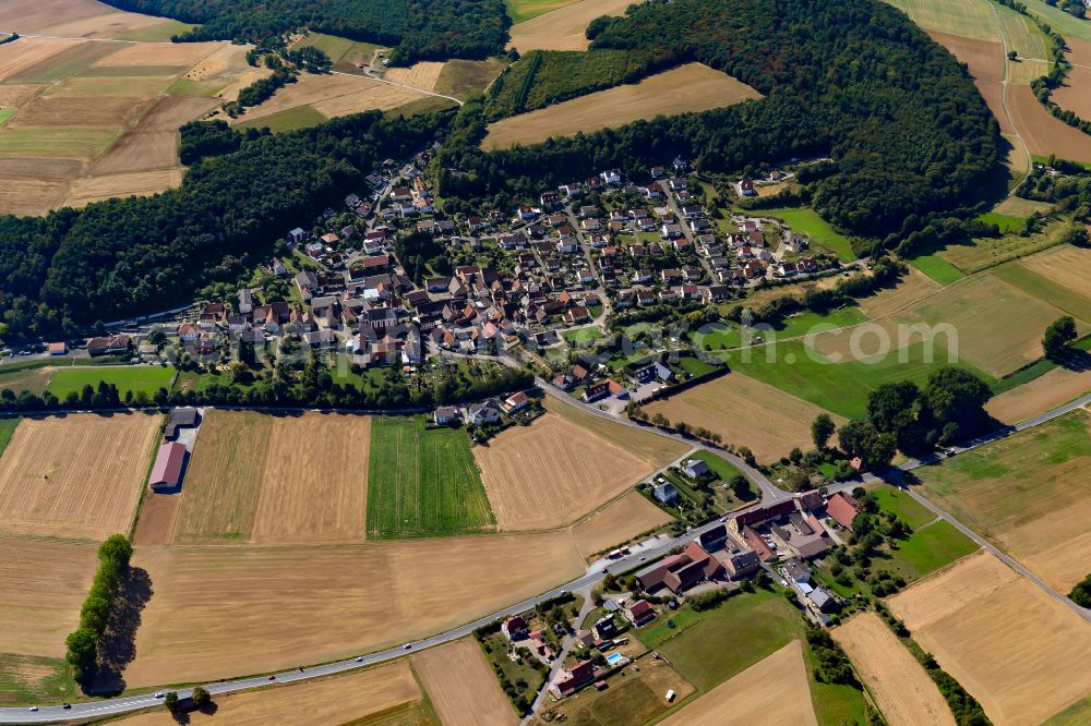 Aerial image Roßbrunn - City view from the outskirts with adjacent agricultural fields in Roßbrunn in the state Bavaria, Germany
