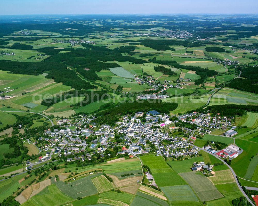 Schauenstein from above - City view from the outskirts with adjacent agricultural fields in Schauenstein in the state Bavaria, Germany
