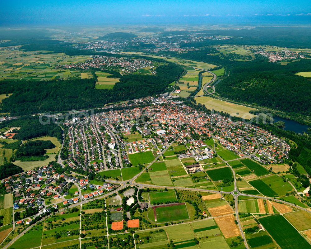 Sickenhausen from above - City view from the outskirts with adjacent agricultural fields in Sickenhausen in the state Baden-Wuerttemberg, Germany
