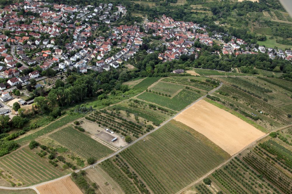 Aerial photograph Wackernheim - City view from the outskirts with adjacent agricultural fields of Stadtteils Ingelheim - Wackernheim in Wackernheim in the state Rhineland-Palatinate, Germany