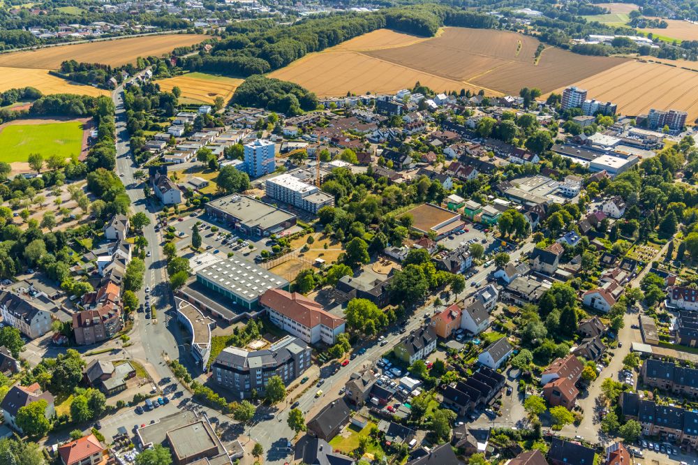 Stockum from the bird's eye view: City view from the outskirts with adjacent agricultural fields in Stockum at Ruhrgebiet in the state North Rhine-Westphalia, Germany